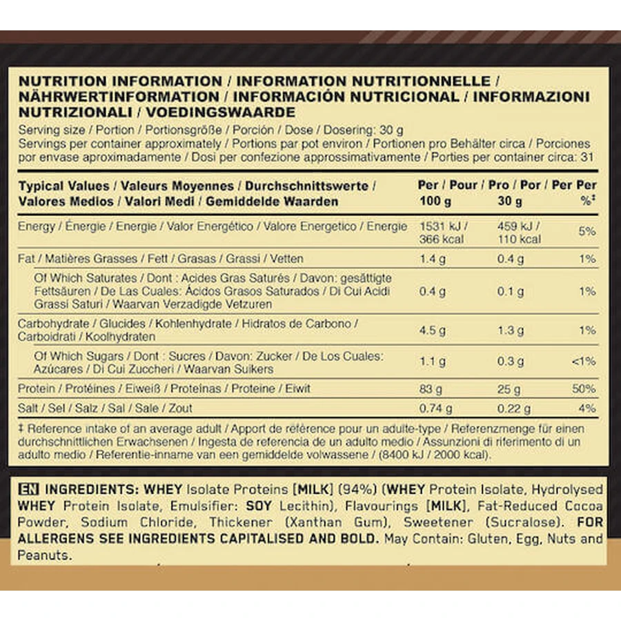 Optimum Nutrition Gold Standard 100% ізолят сироваткового протеїну без глютену зі смаком шоколаду 930гр: ціни та характеристики