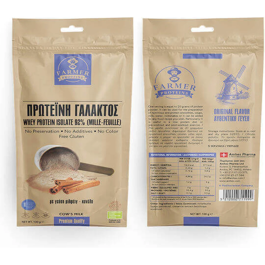 Farmer Proteins Изолят сывороточного протеина Органический сывороточный протеин Whey Protein Gluten Free со вкусом Mille Feuille Cinnamon - Mille Feuille with Cinnamon 100гр: цены и характеристики