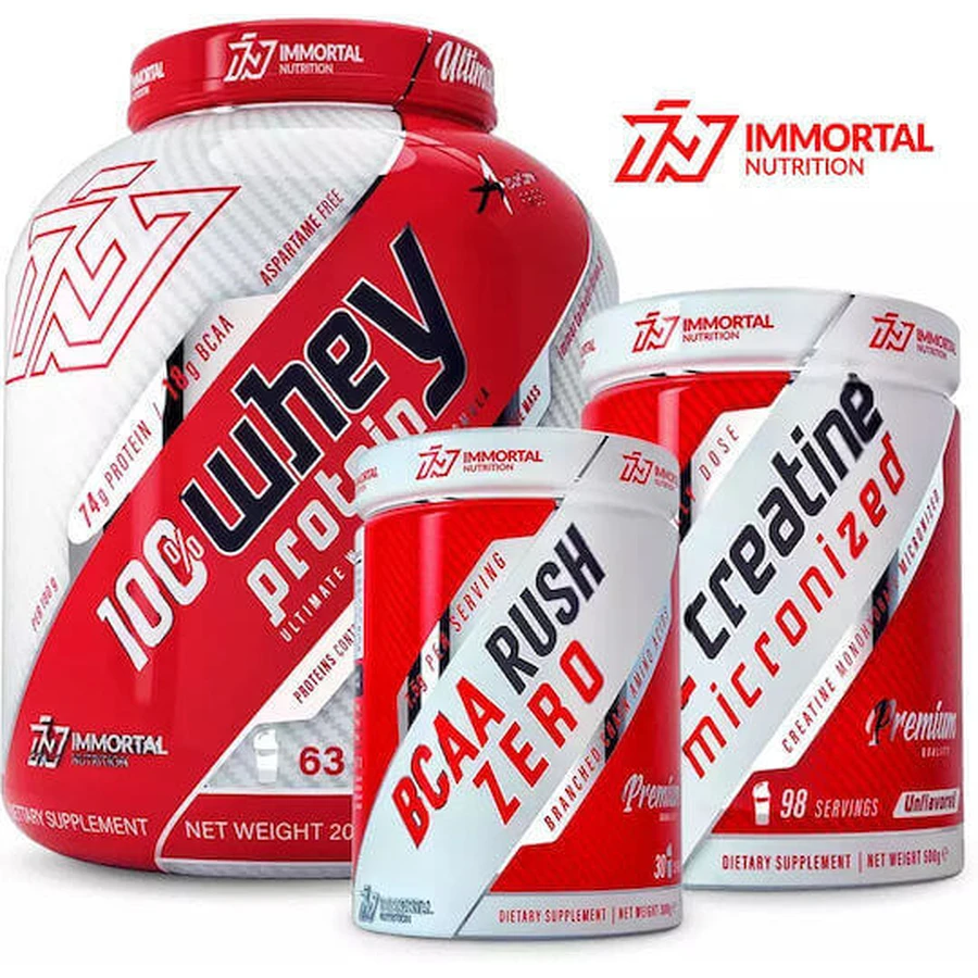 Immortal Nutrition 100% Whey Protein 2000гр Banana, BCAA Rush 300гр Orange & Epic Creatine 500гр Unflavoured: цены и характеристики
