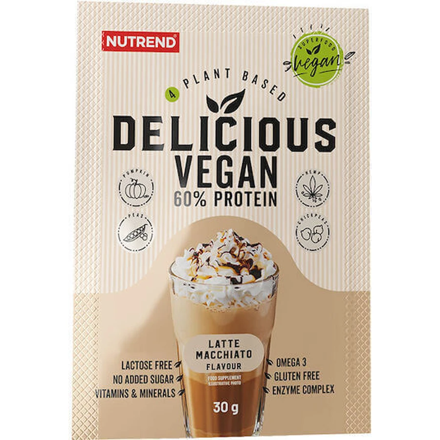 Nutrend Delicious Смачний веганський протеїн без глютену та лактози зі смаком латте маккіато 30гр: ціни та характеристики