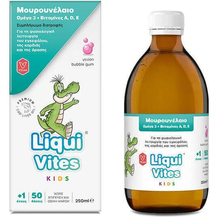 Vican Liqui Vites Kids Cod Liver Oil Подходит для детей 250 мл жевательная резинка: цены и характеристики