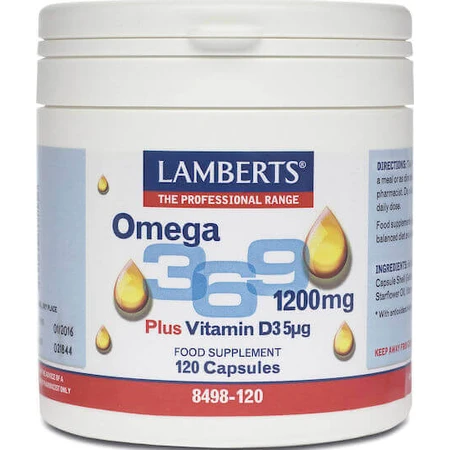 Lamberts Омега 3 6 9 1200 мг плюс вітамін D3 5 мкг Олія насіння бурачника та оливкова олія 1200 мг 120 капсул Без смаку: ціни та характеристики