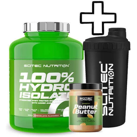 Scitec Nutrition 100% Hydro Isolate 2000g Chocolate & Scitec Nutrition Shaker 700ml Black & Scitec Nutrition Peanut Butter 400g Crunchy Crunchy Персоналізована упаковка: ціни та характеристики