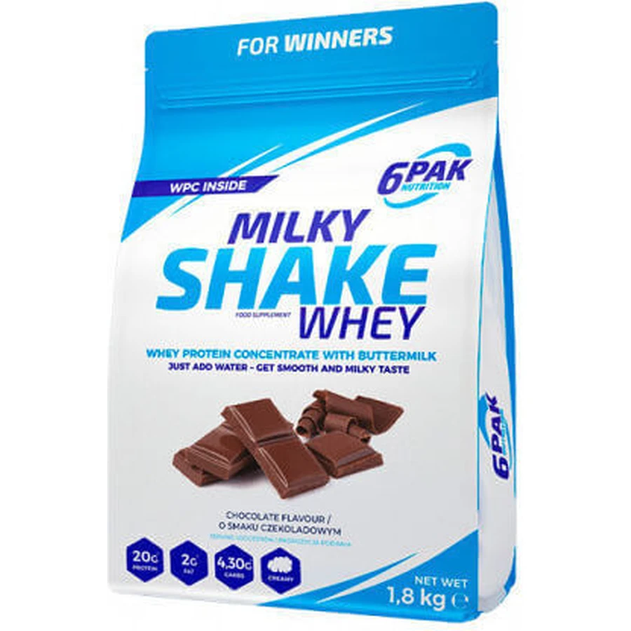 6Pak Nutrition Milky Shake Сироватковий протеїн без глютену з шоколадним смаком 1,8 кг: ціни та характеристики
