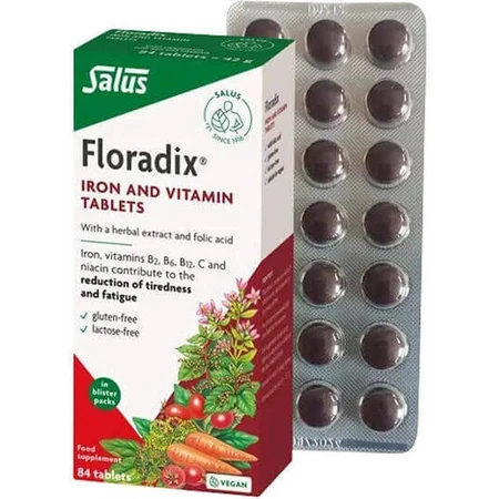 Таблетки органічного заліза Salus Haus Floradix, комплекс вітамінів С та В 84 таблетки: ціни та характеристики