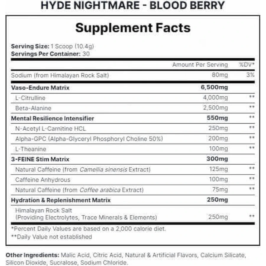 Pro Supps Hyde Supps Nightmare Intensive Предтреніровочная добавка перед тренуванням 312гр Wild Blood: ціни та характеристики