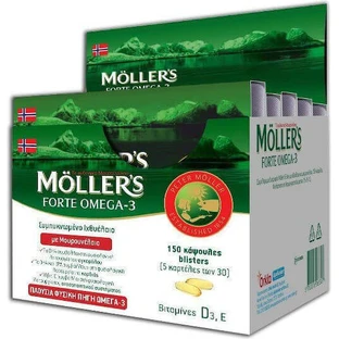 Moller's Омега 3 риб'ячий жир / олія печінки тріски 150 капсул без смаку