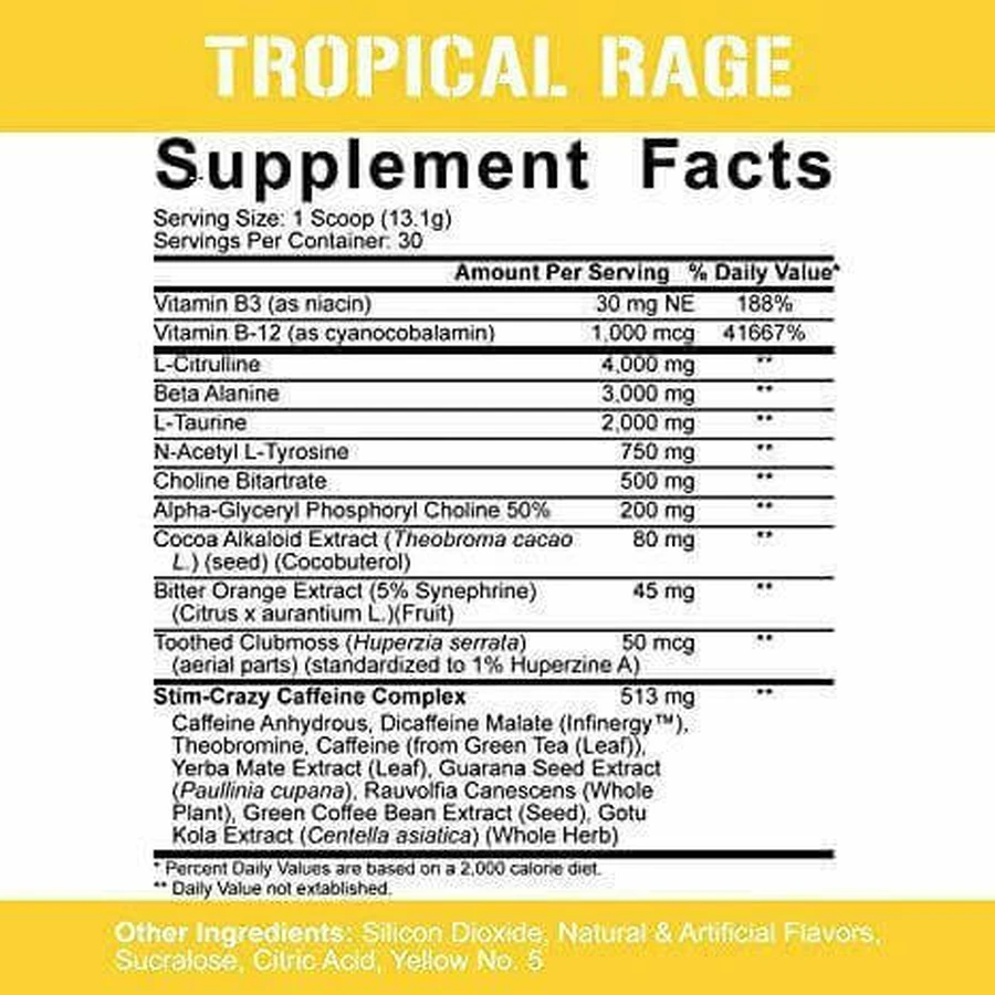 Rich Piana 5% Nutrition 5150 Stim Crazy Pre Workout Supplement 372gr Tropical Fury: цены и характеристики