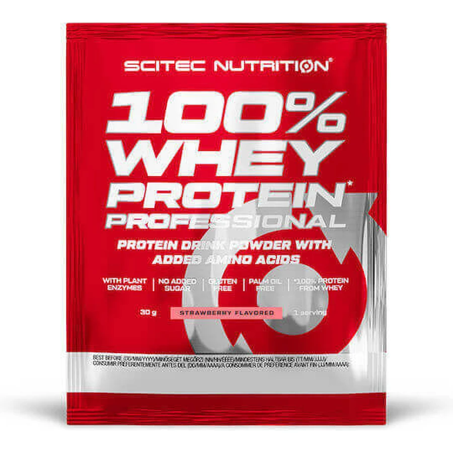 Scitec Nutrition 100% Whey Protein Профессиональный сывороточный протеин без глютена со вкусом клубники 30гр: цены и характеристики