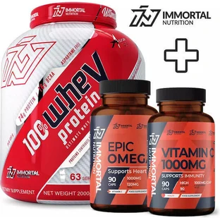 Immortal Nutrition 100% сывороточный протеин 100% сывороточный протеин 2000 гр Fudge Brownie, Epic Omega 3 90 softgels & Vitamin C 1000mg 90 caps