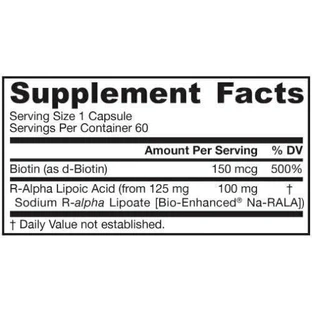 Jarrow Formulas R-Alpha Lipoic Acid Альфа-липоевая кислота 100 мг Специальная диетическая добавка 60 растительных капсул