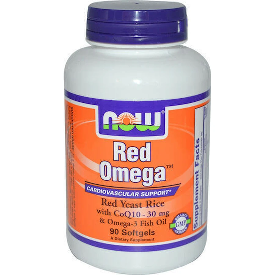 Now Foods Red Omega Червоний дріжджовий рис з CoQ10 30 мг та риб'ячим жиром Омега 3 Риб'ячий жир 90 м'яких гелів без смаку: ціни та характеристики