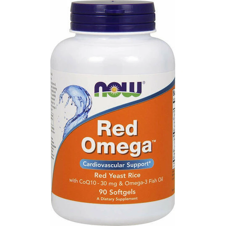 Now Foods Red Omega Червоний дріжджовий рис з CoQ10 30 мг та риб'ячим жиром Омега 3 Риб'ячий жир 90 м'яких гелів без смаку: ціни та характеристики
