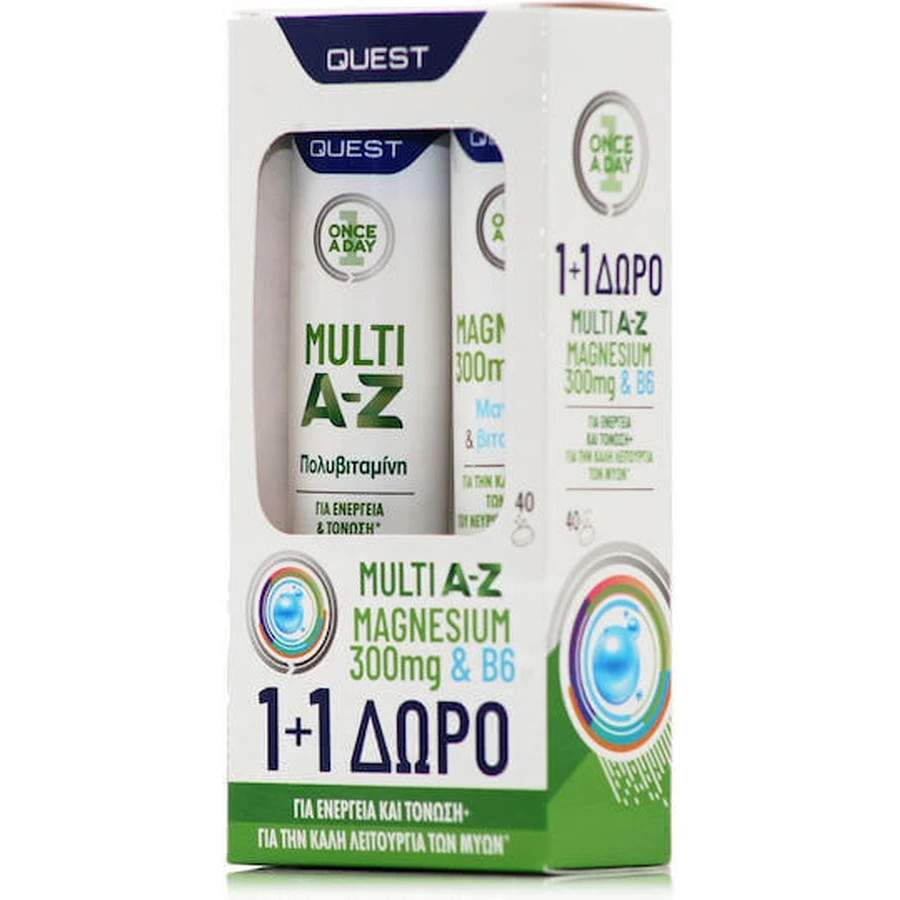 Quest Multivitamin Multi A-Z 20 шипучих таблеток и магний 300 мг и B6 20 шипучих таблеток для энергии и укрепления иммунной системы: цены и характеристики