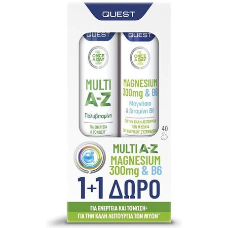 Quest Multivitamin Multi A-Z 20 шипучих таблеток и магний 300 мг и B6 20 шипучих таблеток для энергии и укрепления иммунной системы: цены и характеристики