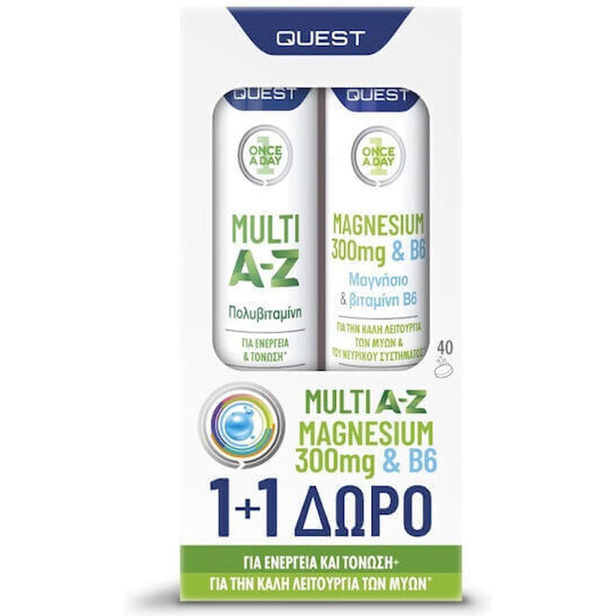 Quest Multivitamin Multi A-Z 20 шипучих таблеток и магний 300 мг и B6 20 шипучих таблеток для энергии и укрепления иммунной системы: цены и характеристики