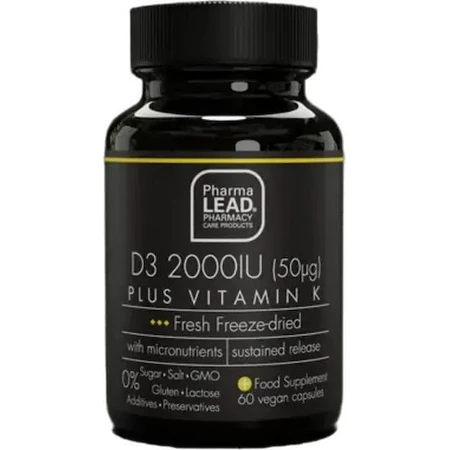 Pharmalead D3 Plus Вітамін К для зміцнення імунної системи та здоров'я я яєць 2000iu 60 рослинних капсул: ціни та характеристики