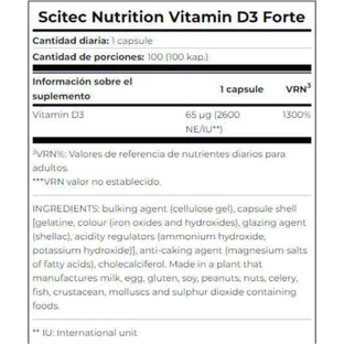 Scitec Nutrition Вітамін D3 Forte для підтримки імунітету та здоров'я я яєць 100 капс.