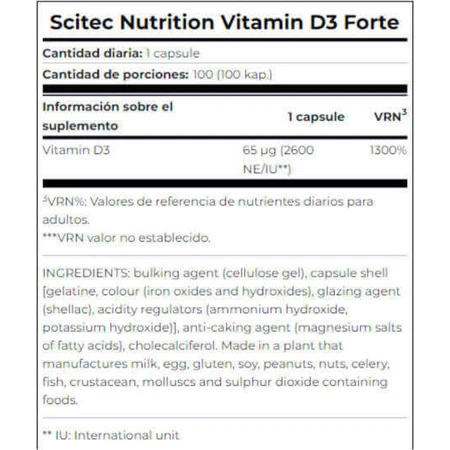 Scitec Nutrition Вітамін D3 Forte для підтримки імунітету та здоров'я я яєць 100 капс.: ціни та характеристики