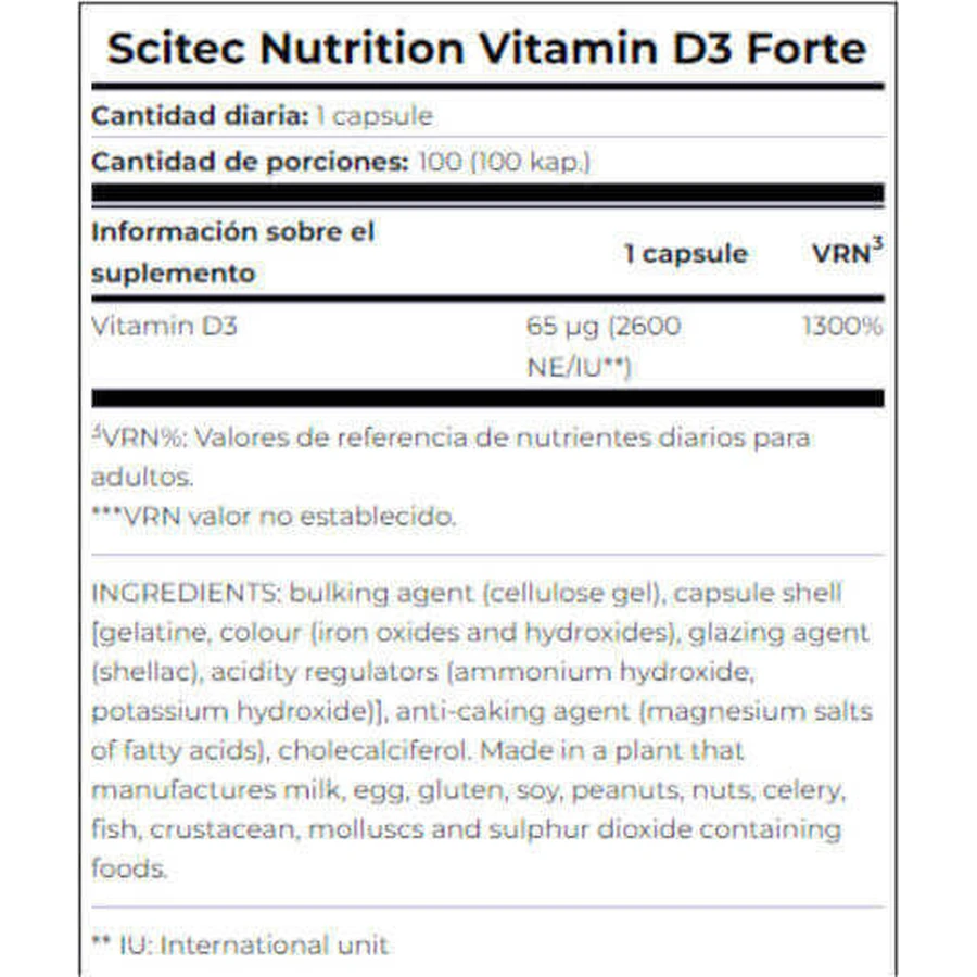 Scitec Nutrition Вітамін D3 Forte для підтримки імунітету та здоров'я я яєць 100 капс.: ціни та характеристики