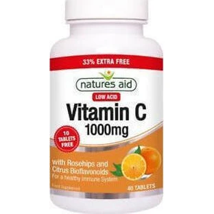 Natures Aid Витамин C для поддержки иммунитета, кожи и антиоксидантного действия 1000 мг 40 таблеток
