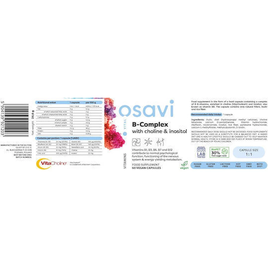Вітамінний комплекс Osavi B-Complex для зміцнення енергії, імунітету та нервової системи 60 рослинних капсул: ціни та характеристики
