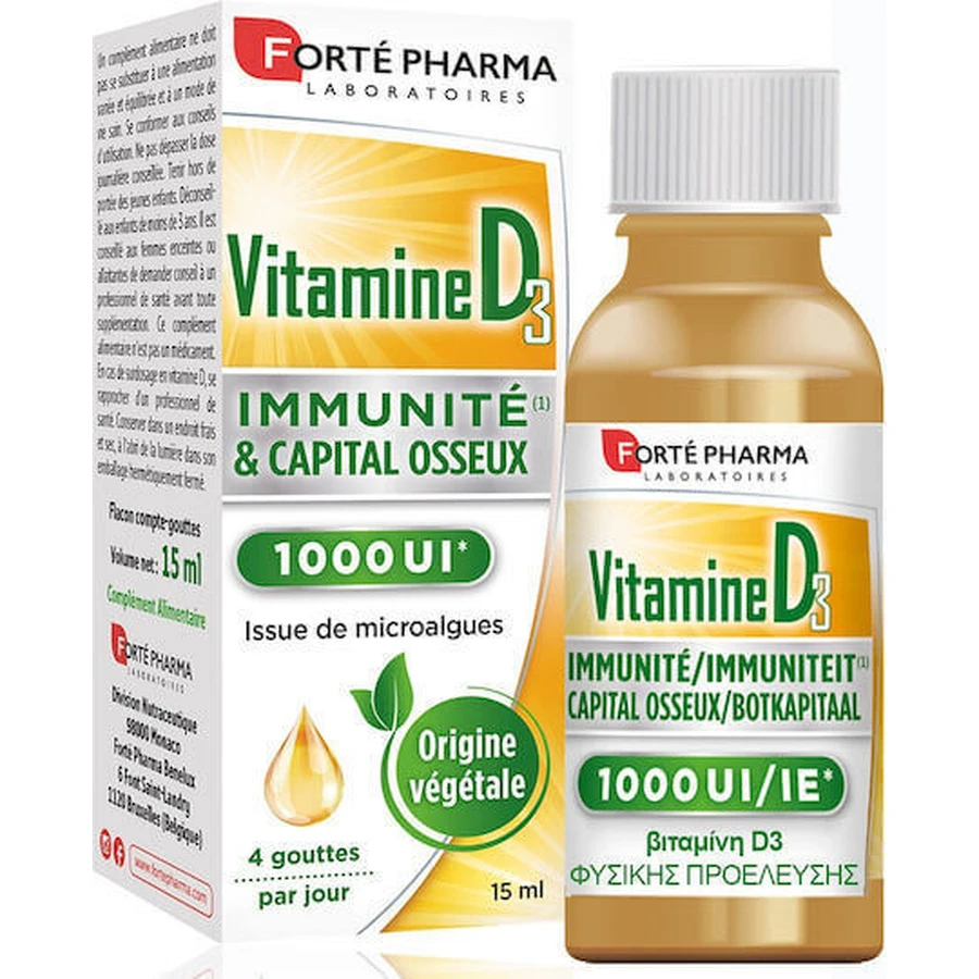 Forte Pharma Вітамін D3 Вітамін для підтримки імунітету та здоров'я яєць 1000iu 15мл: ціни та характеристики