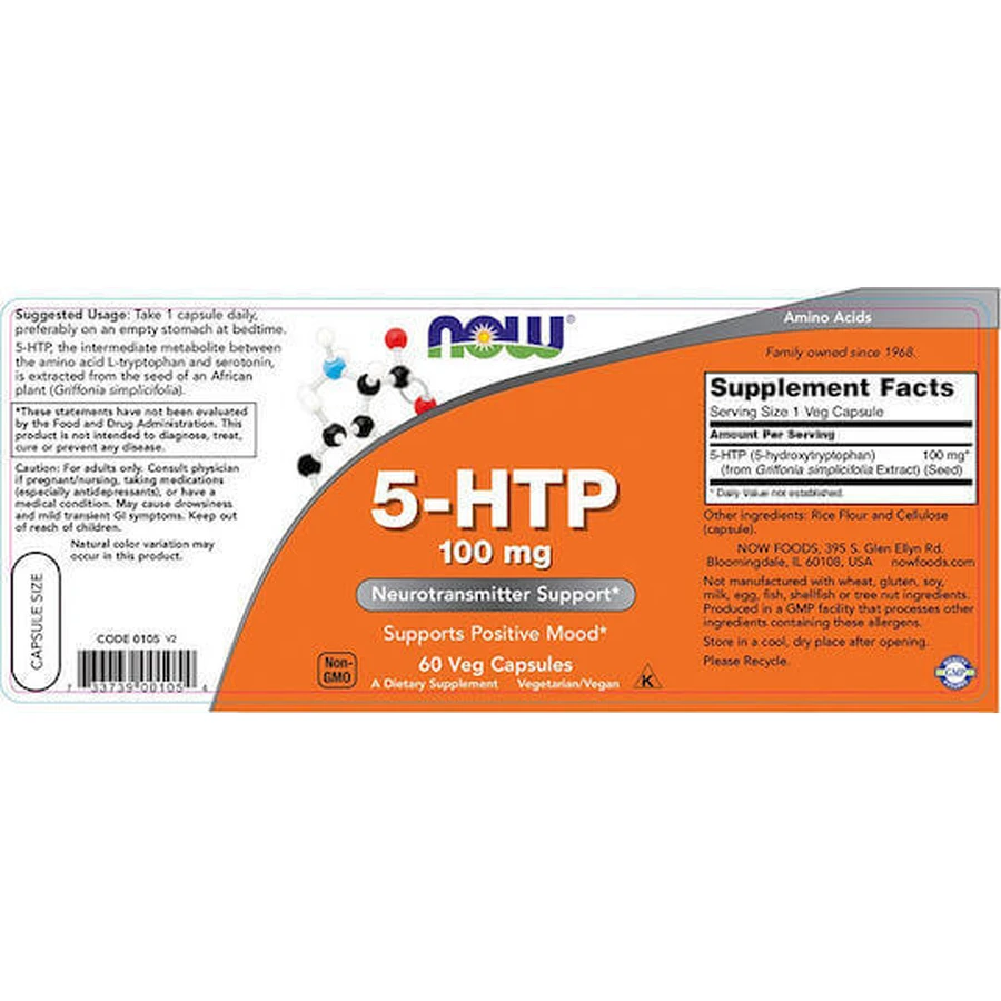 Now Foods 5-HTP 60 травяных капсул без ароматизаторов: цены и характеристики