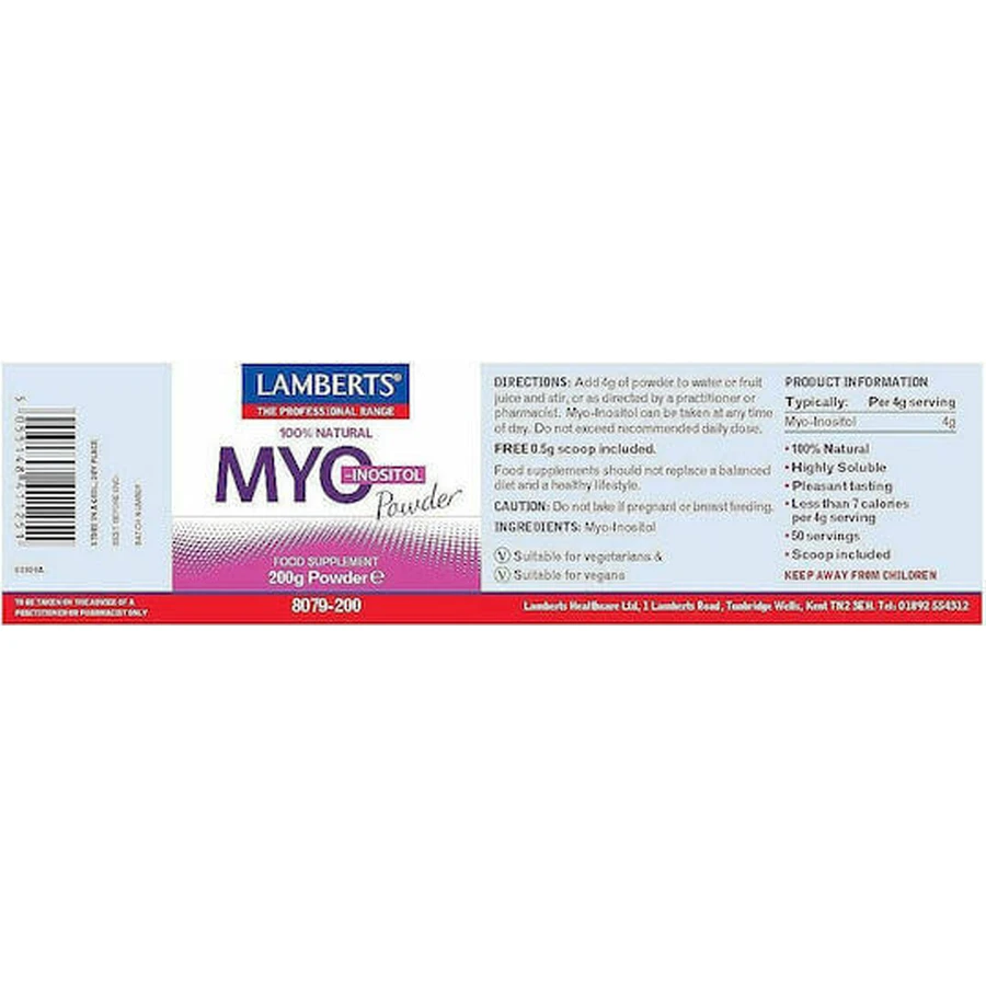 Lamberts Myo Inositol Powder Харчова добавка у вигляді порошку спеціальна 200гр: ціни та характеристики