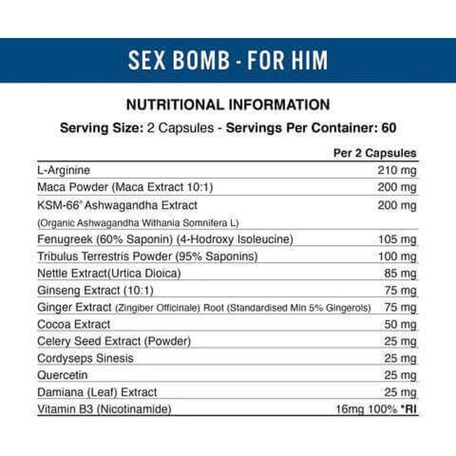 Застосована добавка для підвищення лібідо та тестостерону Applied Nutrition Sex Bomb 120 капс.: ціни та характеристики