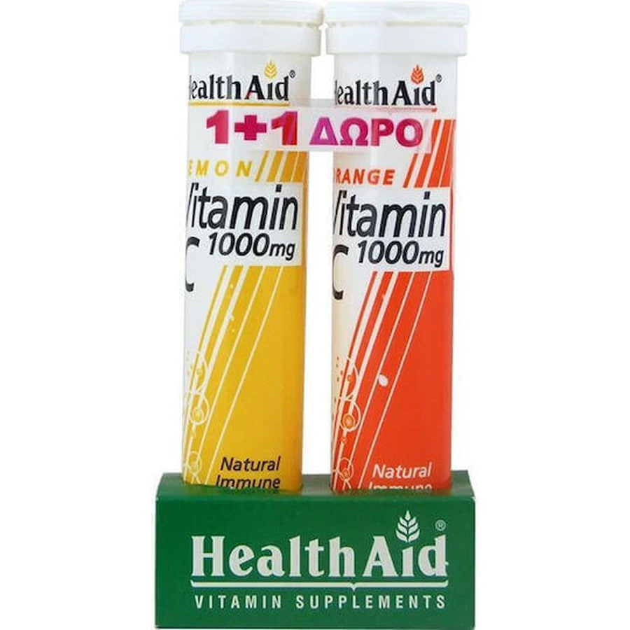 Health Aid Вітамін С Вітамін для підтримки імунітету, шкіри та антиоксидантної дії 1000 мг лимонно-апельсин 2 х 20 таблеток: ціни та характеристики
