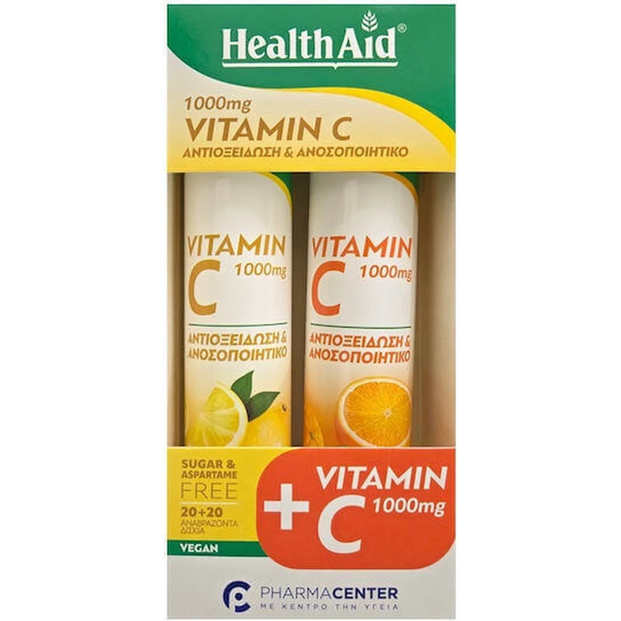 Health Aid Вітамін С Вітамін для підтримки імунітету, шкіри та антиоксидантної дії 1000 мг лимонно-апельсин 2 х 20 таблеток: ціни та характеристики