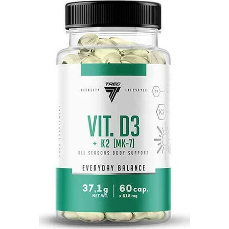 Полівітамінний комплекс Trec Vitamin D3 + K2 MK7 для енергії, зміцнення імунітету та волосся 60 капс.: ціни та характеристики