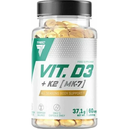 Полівітамінний комплекс Trec Vitamin D3 + K2 MK7 для енергії, зміцнення імунітету та волосся 60 капс.: ціни та характеристики