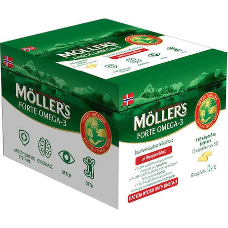 Moller's Forte Омега 3 печінка тріски та риб'ячий жир підходить для дітей 150 капсул без смаку: ціни та характеристики