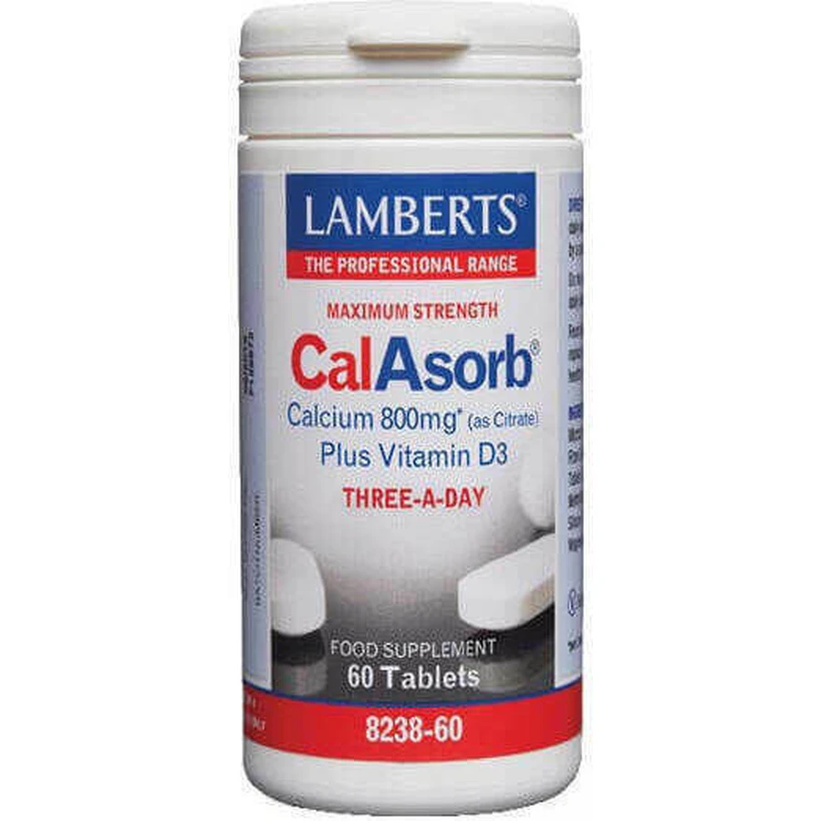 Lamberts Максимальна концентрація CalAsorb Кальцій (у вигляді цитрату) плюс вітамін D3 800 мг 60 таблеток: ціни та характеристики
