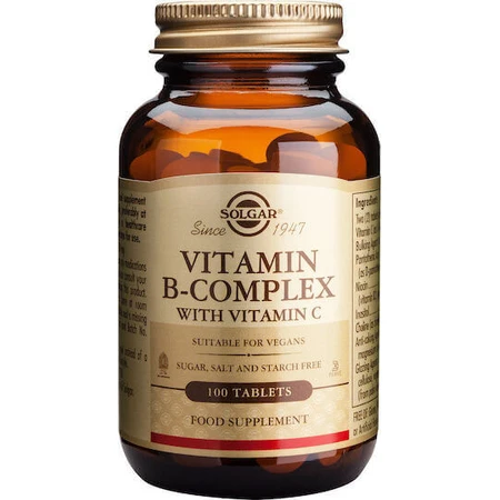 Solgar B-Complex with Vitamin C Multivitamin for Energy & Immune System Strengthening 100 Tablets: цены и характеристики