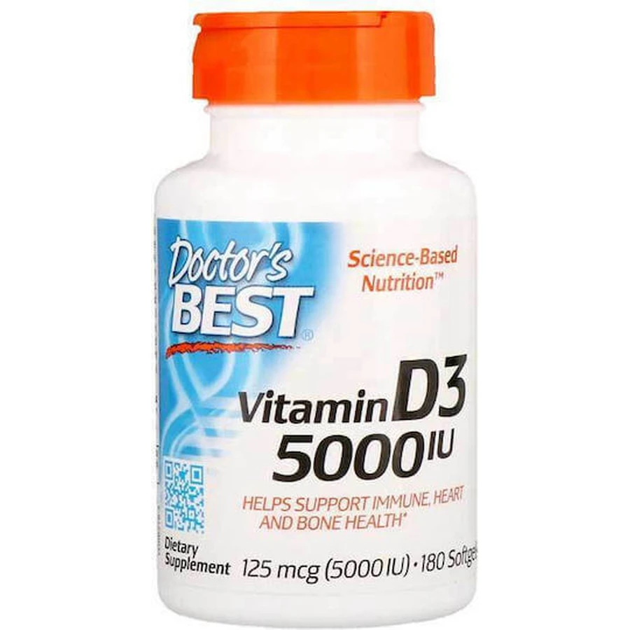 Doctor's Best Vitamin D3 Вітамін D3 для підтримки імунітету та здоров'я яєць 5000iu 180 м'яких гелів: ціни та характеристики