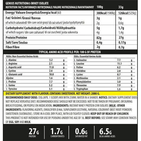 Genius Nutrition iWhey Isolate Ізолят сироваткового протеїну зі смаком Шоколадні мрії 2 кг: ціни та характеристики