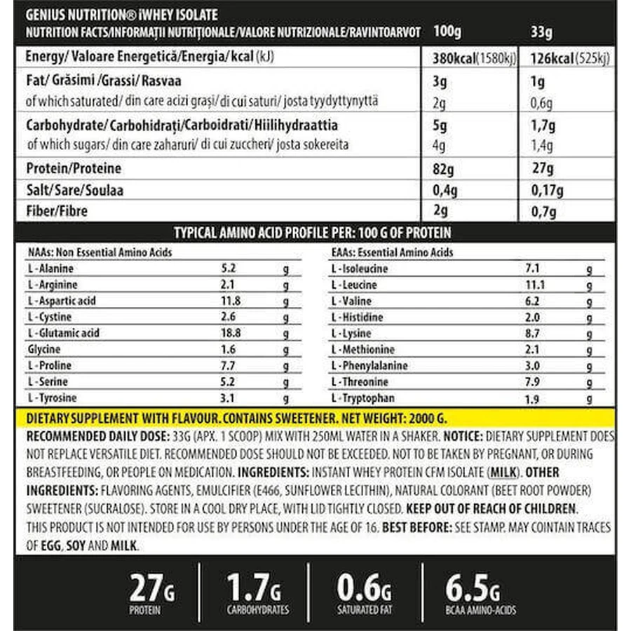 Genius Nutrition iWhey Isolate Ізолят сироваткового протеїну зі смаком Шоколадні мрії 2 кг: ціни та характеристики