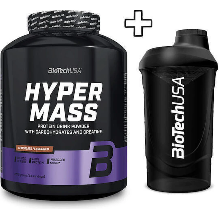 Biotech Usa Hyper Mass 2270 г со вкусом клубники и Biotech Usa Wave Shaker 600 мл Black Smoke Индивидуальная упаковка: цены и характеристики