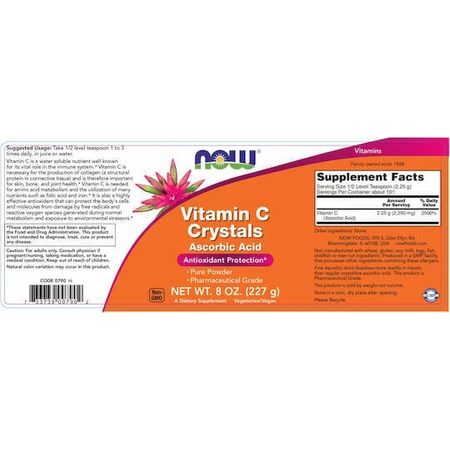 Now Foods Кристаллы витамина C Витамины для укрепления иммунитета, кожи и антиоксиданты 227 гр.: цены и характеристики