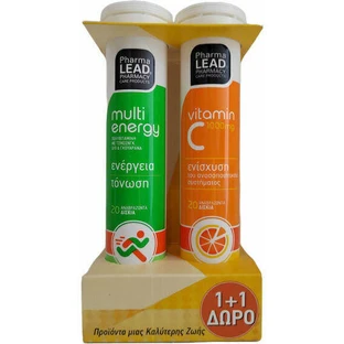 Pharmalead Multi Energy & Vitamin C 1000mg Мультивітаміни 20 табл. та вітамін С 1000мг 20 таблеток для зміцнення енергії та імунної системи 1000мг зі смаком мультивітамінів