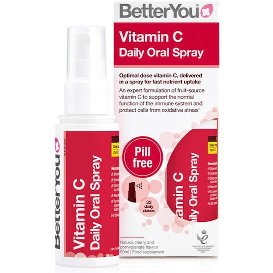 BetterYou Vitamin C Daily Oral Spray Витамин для укрепления иммунной системы, кожи и антиоксидантного действия 120 мг Вишня Гранат Гранат 50 мл: цены и характеристики