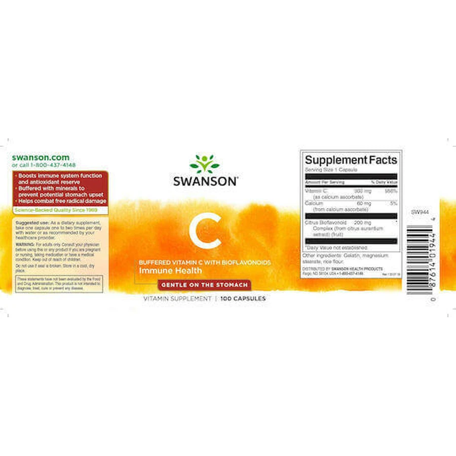 Swanson Vitamin C Complex Вітамін для підтримки імунітету, шкіри та антиоксидантної дії 500 мг 60 рослинних капсул: ціни та характеристики