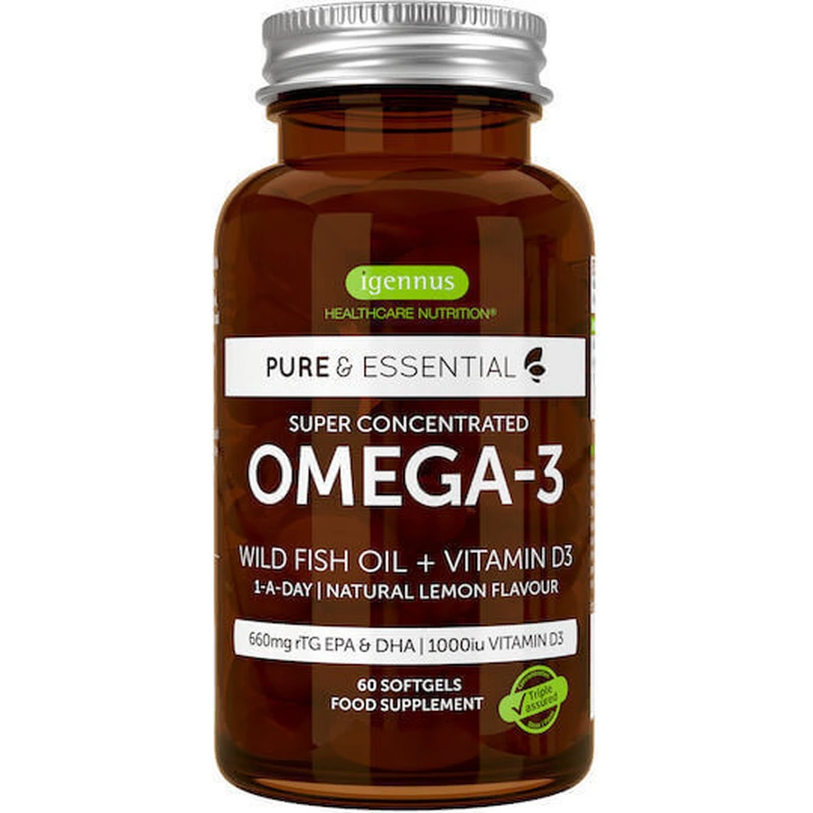 iGennus Pure Essentials Суперконцентрированный рыбий жир Омега 3 и витамин D3 893 мг 60 капс неароматизированный: цены и характеристики