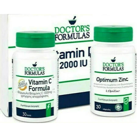 Doctor's Formulas Вітамін С Формула швидкої дії 1000 мг 30 капсул та Оптимальний цинк 15 мг 30 таблеток та Вітамін D3 2000 МО 60 м'яких гелів Полівітамінний комплекс для енергії, зміцнення імунної системи та здоров'я я яєць 30 капсул: ціни та характеристики