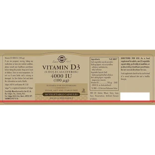 Solgar Vitamin D3 Вітамін для зміцнення імунної системи та здоров'я я яєць 4000iu 60 рослинних капсул