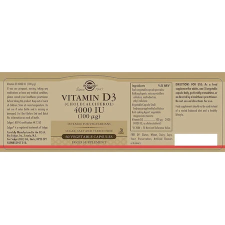 Solgar Vitamin D3 Вітамін для зміцнення імунної системи та здоров'я я яєць 4000iu 60 рослинних капсул: ціни та характеристики