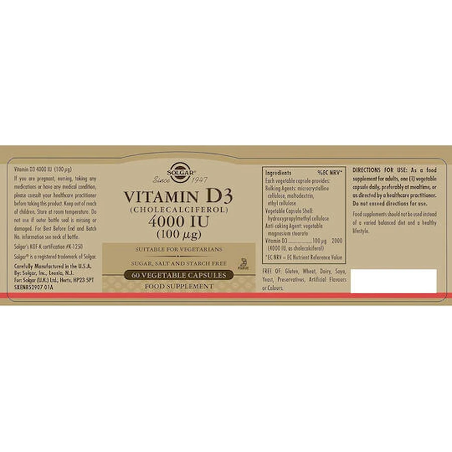Solgar Vitamin D3 Вітамін для зміцнення імунної системи та здоров'я я яєць 4000iu 60 рослинних капсул: ціни та характеристики
